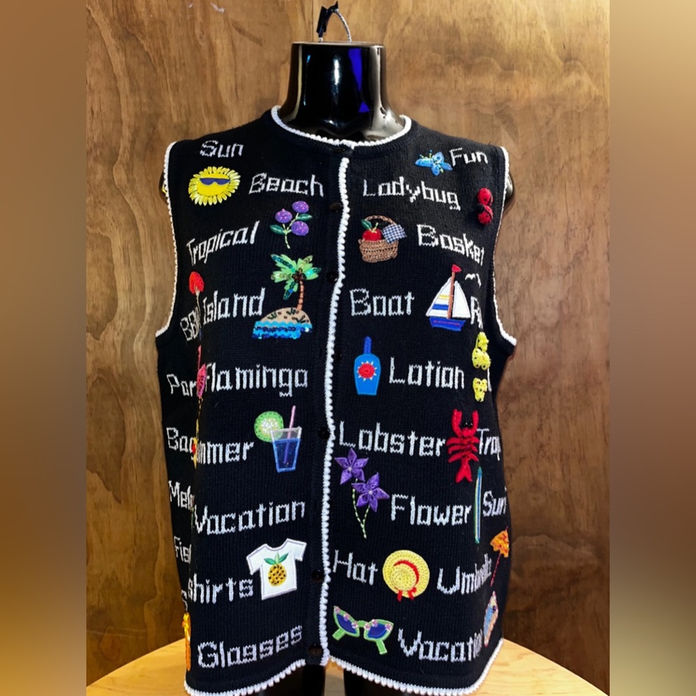 Vintage Embellished MARISA CHRISTINA Size M Beach vacation Knit Sweater Vest